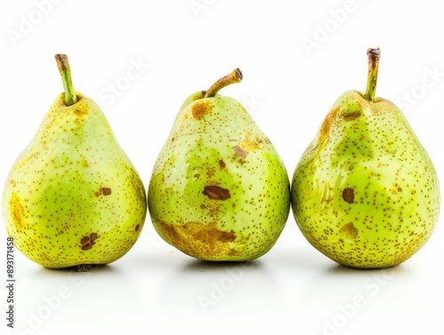 Exquisite Abbé Fetel Pears: A Stunning Close-Up Trio on a White Background