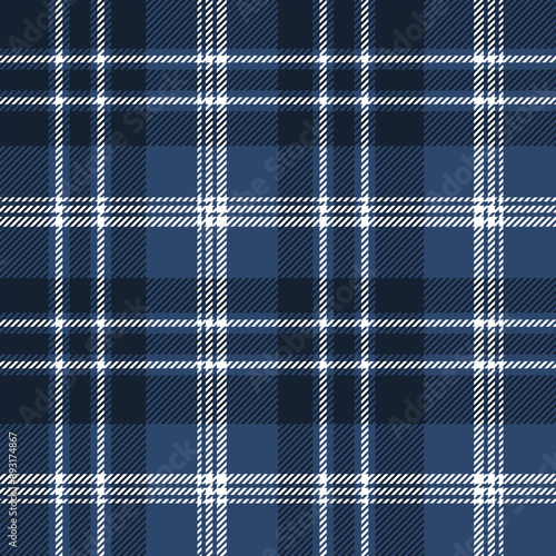 plaid tartan seamless repeat pattern. This is a navy blue white checkered plaid vector illustration. Design for decorative,wallpaper,shirts,clothing,tablecloths,wrapping,textile,fabric,texture