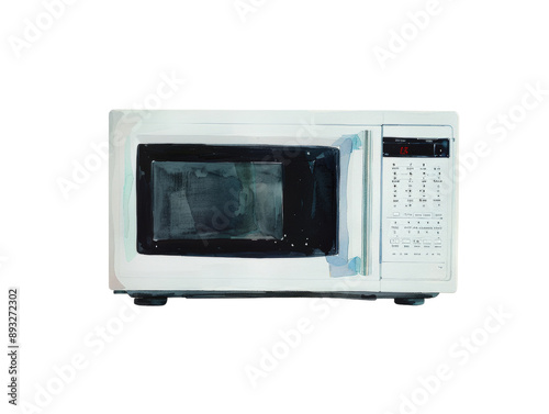 High-quality image of a modern microwave oven with digital controls. Perfect for kitchen appliance, technology, cooking, and home design themes.