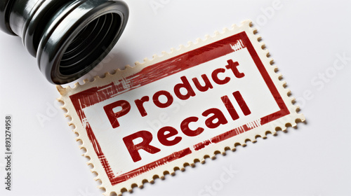 Product recall rubber stamp on white background. Safety issues, quality control, consumer protection, product defects.