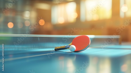 Table tennis racket and ball, table tennis