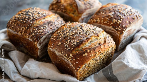 Rustic bread made from whole grains and seeds, artisanal, healthful, homemade