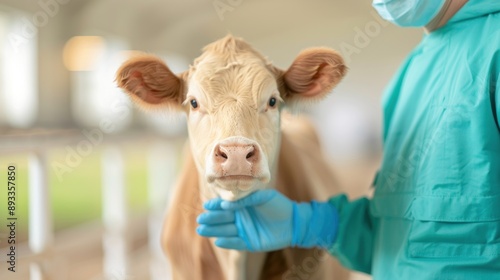 Veterinarian inspecting a cow for infection in a barn.