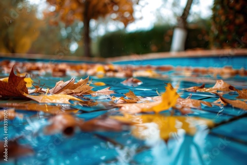 pool cleaning from leaves concept