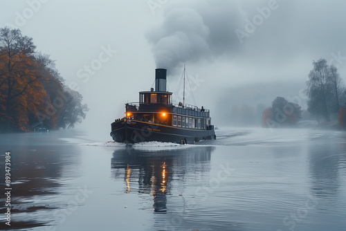 Paddle Steamer's Misty River Voyage: Trudging Super Close to Nature