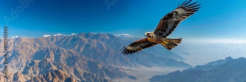 Majestic Hawk Soaring Over Mountain Ranges Photo