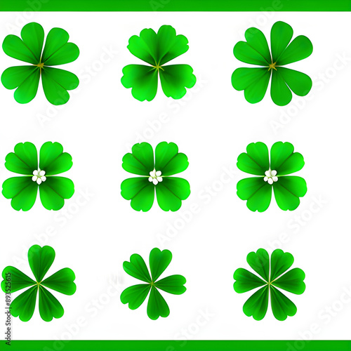 Collection set of green lucky clover and shamrock isolated