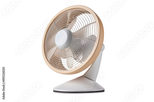 sleek and modern desk fan with minimalist design, isolated on white background