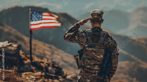 Soldier saluting during national anthem at military ceremony