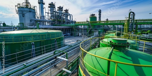 Green Ammonia and Liquefaction Facility: Labor Day Operations in Remote, Scorching Summer Heat. Dedicated Workers Ensuring Safe Production in Barren Landscape. 4K High-Resolution Illustration of Susta