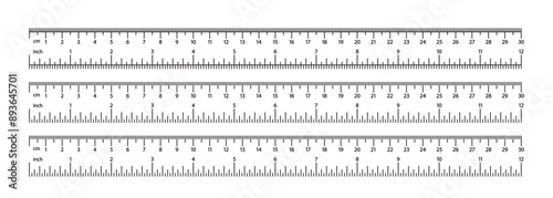 Image Of Three Measuring Rulers Showcasing Both Metric And Imperial Scales. These Rulers Are Aligned Horizontally