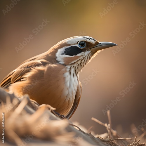 closeup shot of a babbler bird in nature at sunset. generative ai