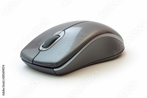 New grey wireless PC mouse closeup on white background isolated clean product shot no people input device concept