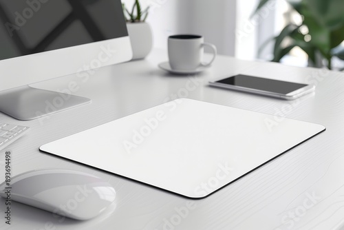 Picture of empty mousepad on white surface great for design presentation