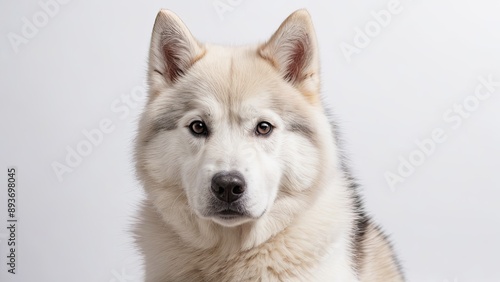 White alaskan malamute dog on grey background