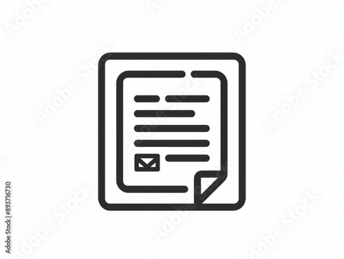 Black and white minimalist icon of a document with a checkmark