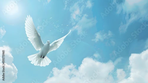 sky funeral background including a white dove and text copy space