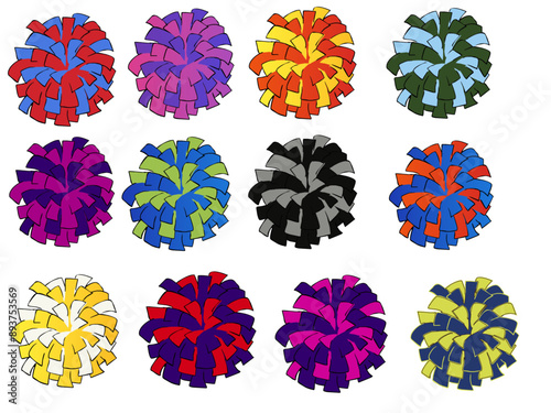 Set of multicolored pom-poms vector. 