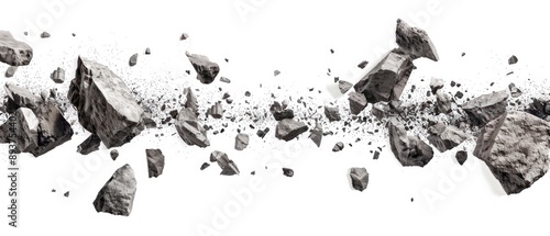 Abstract Falling Rock Stone Debris on White Background