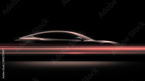 Sleek futuristic car in motion blur against a dark background, conveying speed and modern design in this striking automotive stock photo.