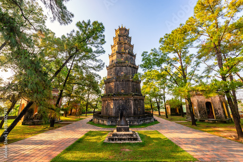 Thien Mu pagoda from above in Hue, Vietnam. Beautiful place and attract many tourists.