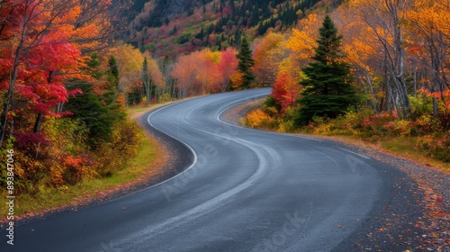 Winding road surrounded by vibrant autumn foliage