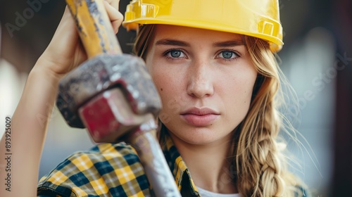 Junge Frau in der Ausbildung auf dem Bau. Marketing für Frauen auf der Baustelle.