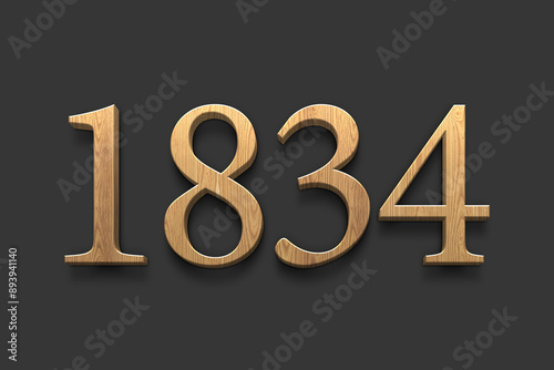 3D wooden logo of number 1834 on dark grey background.