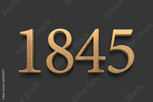 3D wooden logo of number 1845 on dark grey background.