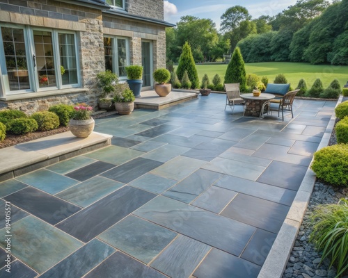 Refined bluestone paver showcases deep blue-gray tones with subtle earthy undertones, featuring a smooth, honed finish that highlights its natural sophistication and elegance.