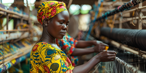 Traditional Textile Weaving in Africa: Cultural Heritage and Craftsmanship", "African Woman Weaving Vibrant Fabrics: Preserving Tradition and Skill"