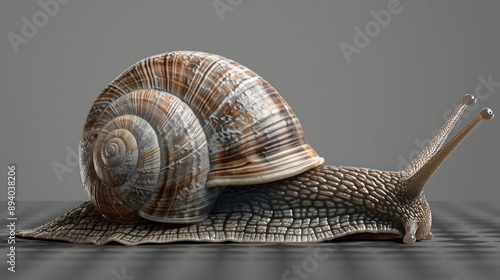 Snail Shell Close-up on Grey Background