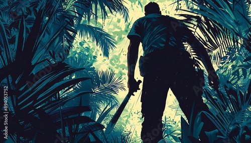 Silhouetted Figure in a Lush Jungle