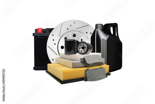 Car maintenance service concept , Auto parts and car maintenance products isolated on background , png file