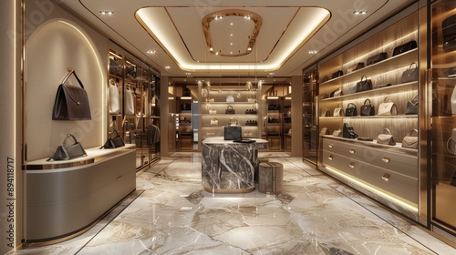 Luxurious High-End Boutique with Designer Handbags Display