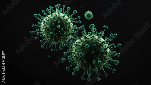 small single floating green virus concept image in bla background