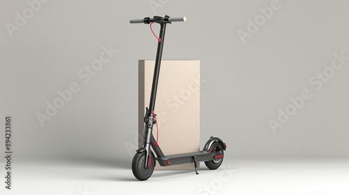 Innovative packaging for foldable electric scooters, ensuring portability and protective casing. , Minimalism,