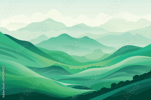 Serene green mountain landscape illustration