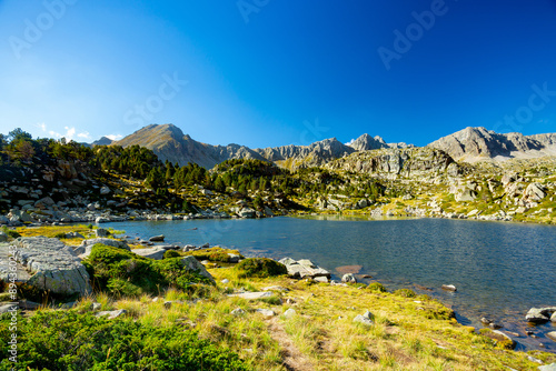 Pyrenees Pessons peak and lakes in Andorra 