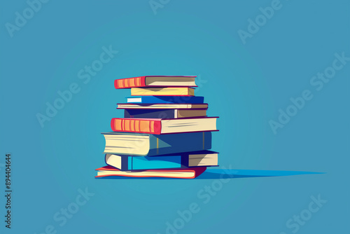 Pile of books flat vector illustration with color background, cartoon style, high resolution