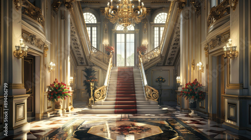 Luxurious front entrance to a baroque mansion. Concept of wealth, luxury.