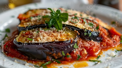 Baked eggplant with tomato sauce and parmesan cheese