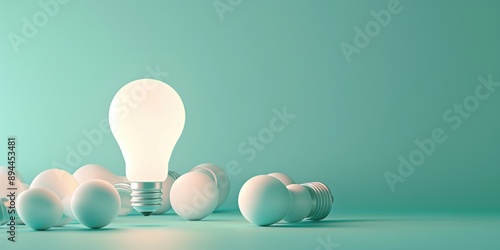 A light bulb is surrounded by many other light bulbs. The light bulb is the only one lit up, while the others are off. This creates a sense of contrast