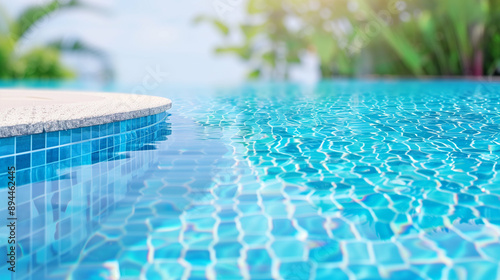 Swimming Pool with Clear Water and Sparkling Surface. Stunning View of a Serene Poolside Landscape. Perfect for Relaxation and Leisure Activities