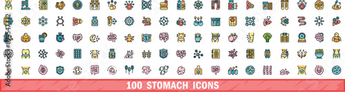 100 stomach icons set. Color line set of stomach vector icons thin line color flat on white