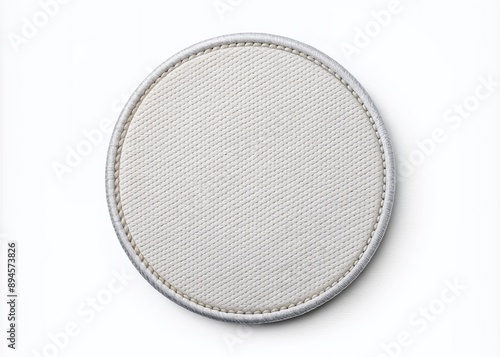 Isolated rounded embroidered patch mockup with clear circular stitches on a blank white background, awaiting custom icon or logo design, ideal for branding and apparel.