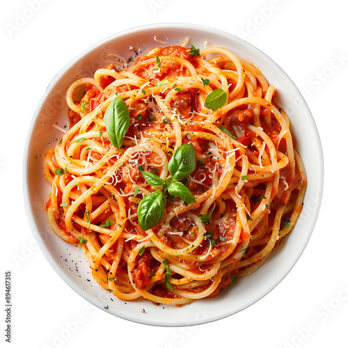 [Transparent Background PNG]spaghetti pasta with tomato sauce and basil