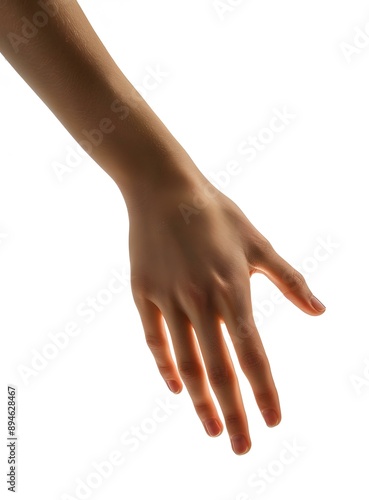 A hand reaching out from the right side of the image with the palm facing down