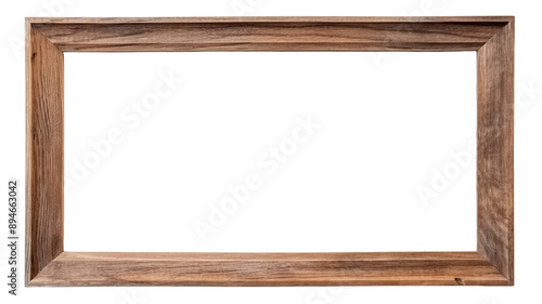 Empty brown wooden frame on transparent backgtound. 