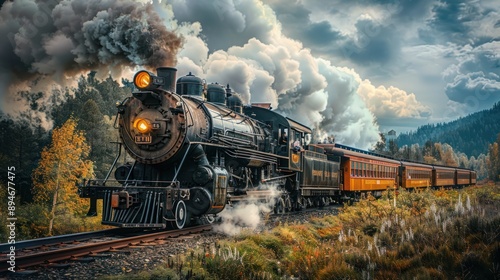 A vintage steam locomotive chugging along the tracks, evoking nostalgia and history,